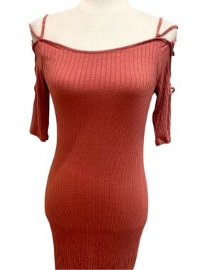 Pink Ribbed Lace Up Dress Size M